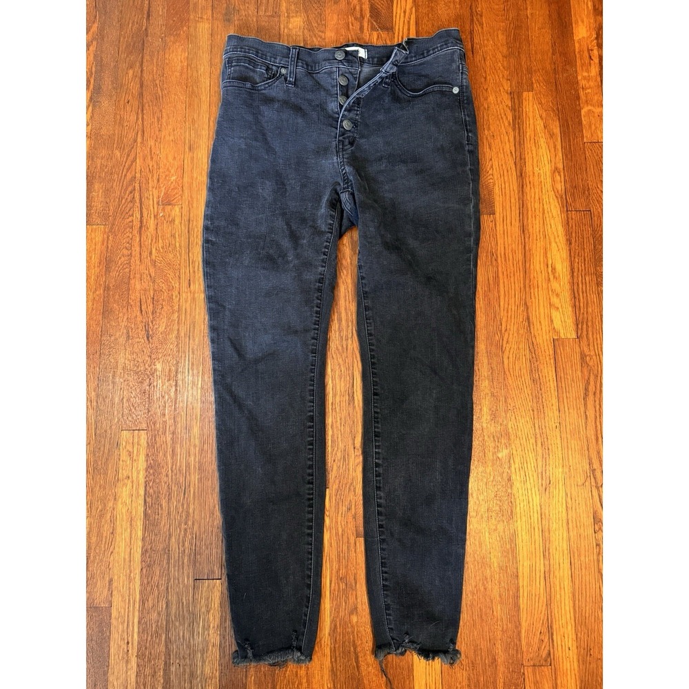 Madewell Size 30 Black 9 Inch Mid Rise Skinny Jeans Button Front Rough Hem